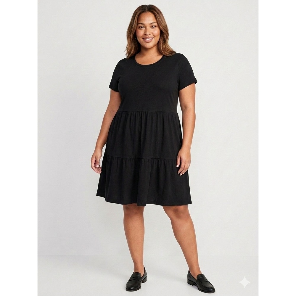 J.Crew Tiered Mini Dress Short Sleeve Cotton Jersey Knit Black XL